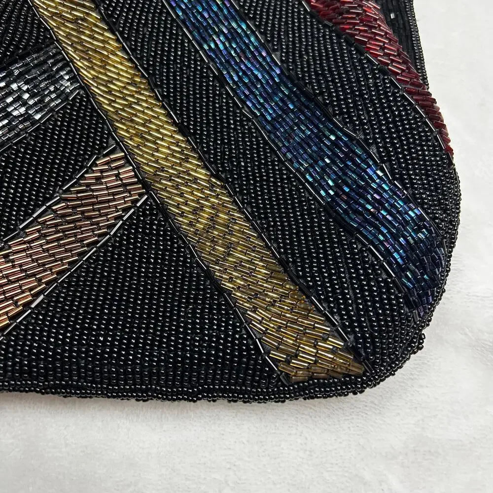 Vintage Beaded Evening Bag Black Rainbow Shoulder Purse Garfinckel's Pocketbook
